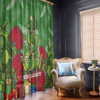 Kakapo New Zealand Christmas Window Curtain Meri Kirihimete Pohutukawa - Green Color LT14 - Polynesian Pride