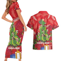 Kakapo New Zealand Christmas Couples Matching Short Sleeve Bodycon Dress and Hawaiian Shirt Meri Kirihimete Pohutukawa - Red Color LT14 - Polynesian Pride