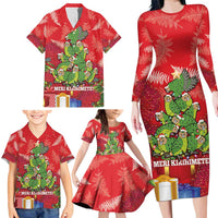 Kakapo New Zealand Christmas Family Matching Long Sleeve Bodycon Dress and Hawaiian Shirt Meri Kirihimete Pohutukawa - Red Color LT14 - Polynesian Pride