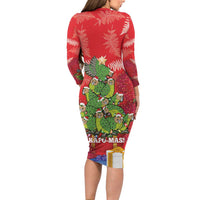 Kakapo New Zealand Christmas Family Matching Long Sleeve Bodycon Dress and Hawaiian Shirt Meri Kirihimete Pohutukawa - Red Color LT14 - Polynesian Pride