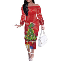 Kakapo New Zealand Christmas Family Matching Off The Shoulder Long Sleeve Dress and Hawaiian Shirt Meri Kirihimete Pohutukawa - Red Color LT14 Mom's Dress Red - Polynesian Pride