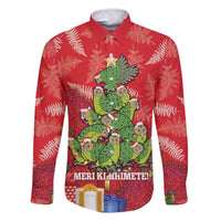 Kakapo New Zealand Christmas Family Matching Off Shoulder Short Dress and Hawaiian Shirt Meri Kirihimete Pohutukawa - Red Color LT14 Dad's Shirt - Long Sleeve Red - Polynesian Pride