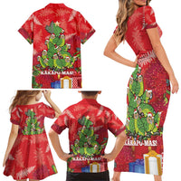 Kakapo New Zealand Christmas Family Matching Short Sleeve Bodycon Dress and Hawaiian Shirt Meri Kirihimete Pohutukawa - Red Color LT14 - Polynesian Pride