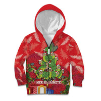 Kakapo New Zealand Christmas Kid Hoodie Meri Kirihimete Pohutukawa - Red Color LT14 Zip Hoodie Red - Polynesian Pride