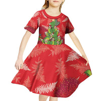 Kakapo New Zealand Christmas Kid Short Sleeve Dress Meri Kirihimete Pohutukawa - Red Color LT14 - Polynesian Pride