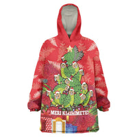 Kakapo New Zealand Christmas Wearable Blanket Hoodie Meri Kirihimete Pohutukawa - Red Color LT14 One Size Red - Polynesian Pride
