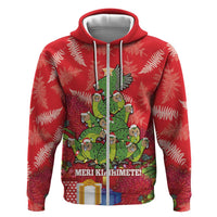 Kakapo New Zealand Christmas Zip Hoodie Meri Kirihimete Pohutukawa - Red Color LT14 Zip Hoodie Red - Polynesian Pride