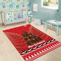 Kiwi New Zealand Christmas Area Rug Meri Kirihimete Silver Fern - Red Color LT14 - Polynesian Pride