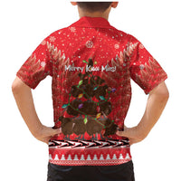Kiwi New Zealand Christmas Family Matching Mermaid Dress and Hawaiian Shirt Meri Kirihimete Silver Fern - Red Color LT14 - Polynesian Pride