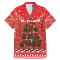 Kiwi New Zealand Christmas Family Matching Mermaid Dress and Hawaiian Shirt Meri Kirihimete Silver Fern - Red Color LT14 Dad's Shirt - Short Sleeve Red - Polynesian Pride