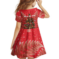 Kiwi New Zealand Christmas Family Matching Off Shoulder Maxi Dress and Hawaiian Shirt Meri Kirihimete Silver Fern - Red Color LT14 - Polynesian Pride