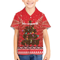 Kiwi New Zealand Christmas Family Matching Off Shoulder Maxi Dress and Hawaiian Shirt Meri Kirihimete Silver Fern - Red Color LT14 Son's Shirt Red - Polynesian Pride