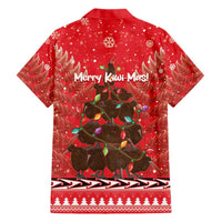 Kiwi New Zealand Christmas Family Matching Short Sleeve Bodycon Dress and Hawaiian Shirt Meri Kirihimete Silver Fern - Red Color LT14 - Polynesian Pride