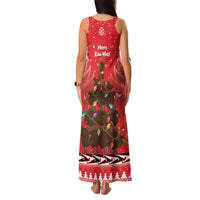 Kiwi New Zealand Christmas Family Matching Tank Maxi Dress and Hawaiian Shirt Meri Kirihimete Silver Fern - Red Color LT14 - Polynesian Pride