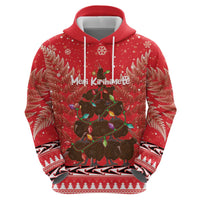 Kiwi New Zealand Christmas Hoodie Meri Kirihimete Silver Fern - Red Color LT14 - Polynesian Pride