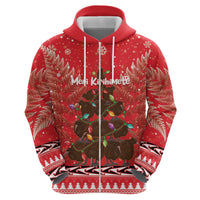 Kiwi New Zealand Christmas Hoodie Meri Kirihimete Silver Fern - Red Color LT14 - Polynesian Pride