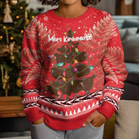 Kiwi New Zealand Christmas Kid Ugly Christmas Sweater Meri Kirihimete Silver Fern - Red Color LT14 - Polynesian Pride