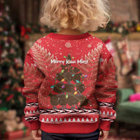 Kiwi New Zealand Christmas Kid Ugly Christmas Sweater Meri Kirihimete Silver Fern - Red Color LT14 - Polynesian Pride