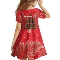 Kiwi New Zealand Christmas Kid Short Sleeve Dress Meri Kirihimete Silver Fern - Red Color LT14 - Polynesian Pride