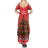 Kiwi New Zealand Christmas Summer Maxi Dress Meri Kirihimete Silver Fern - Red Color LT14 - Polynesian Pride