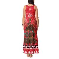 Kiwi New Zealand Christmas Tank Maxi Dress Meri Kirihimete Silver Fern - Red Color LT14 - Polynesian Pride