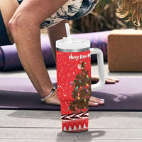 Kiwi New Zealand Christmas Tumbler With Handle Meri Kirihimete Silver Fern - Red Color LT14 - Polynesian Pride