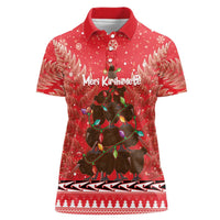 Kiwi New Zealand Christmas Women Polo Shirt Meri Kirihimete Silver Fern - Red Color LT14 Female Red - Polynesian Pride