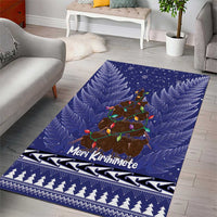 Kiwi New Zealand Christmas Area Rug Meri Kirihimete Silver Fern - Blue Color LT14 - Polynesian Pride