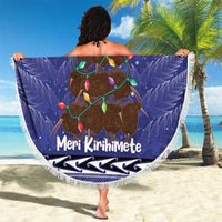 Kiwi New Zealand Christmas Beach Blanket Meri Kirihimete Silver Fern - Blue Color
