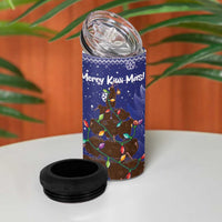 Kiwi New Zealand Christmas 4 in 1 Can Cooler Tumbler Meri Kirihimete Silver Fern - Blue Color LT14 - Polynesian Pride