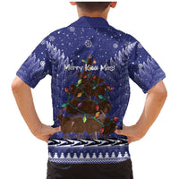 Kiwi New Zealand Christmas Family Matching Mermaid Dress and Hawaiian Shirt Meri Kirihimete Silver Fern - Blue Color LT14 - Polynesian Pride