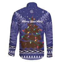 Kiwi New Zealand Christmas Family Matching Off The Shoulder Long Sleeve Dress and Hawaiian Shirt Meri Kirihimete Silver Fern - Blue Color LT14 - Polynesian Pride