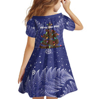 Kiwi New Zealand Christmas Family Matching Short Sleeve Bodycon Dress and Hawaiian Shirt Meri Kirihimete Silver Fern - Blue Color LT14 - Polynesian Pride