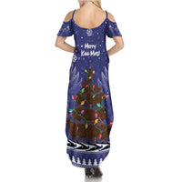 Kiwi New Zealand Christmas Family Matching Summer Maxi Dress and Hawaiian Shirt Meri Kirihimete Silver Fern - Blue Color LT14 - Polynesian Pride