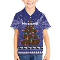 Kiwi New Zealand Christmas Family Matching Summer Maxi Dress and Hawaiian Shirt Meri Kirihimete Silver Fern - Blue Color LT14 Son's Shirt Blue - Polynesian Pride