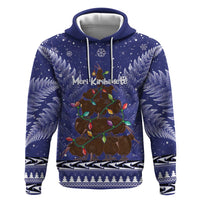 Kiwi New Zealand Christmas Hoodie Meri Kirihimete Silver Fern - Blue Color LT14 Pullover Hoodie Blue - Polynesian Pride