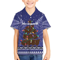 Kiwi New Zealand Christmas Kid Hawaiian Shirt Meri Kirihimete Silver Fern - Blue Color LT14 Kid Blue - Polynesian Pride