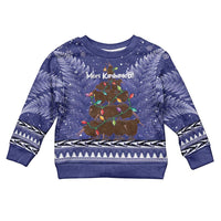 Kiwi New Zealand Christmas Kid Ugly Christmas Sweater Meri Kirihimete Silver Fern - Blue Color LT14 Kid Blue - Polynesian Pride