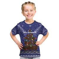 Kiwi New Zealand Christmas Kid T Shirt Meri Kirihimete Silver Fern - Blue Color LT14 Blue - Polynesian Pride