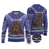 Kiwi New Zealand Christmas Ugly Christmas Sweater Meri Kirihimete Silver Fern - Blue Color LT14 Blue - Polynesian Pride