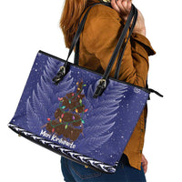 Kiwi New Zealand Christmas Leather Tote Bag Meri Kirihimete Silver Fern - Blue Color LT14 - Polynesian Pride