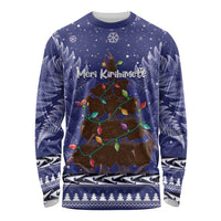 Kiwi New Zealand Christmas Long Sleeve Shirt Meri Kirihimete Silver Fern - Blue Color LT14 Unisex Blue - Polynesian Pride