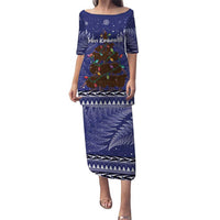 Kiwi New Zealand Christmas Puletasi Meri Kirihimete Silver Fern - Blue Color LT14 Long Dress Blue - Polynesian Pride