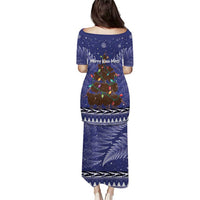 Kiwi New Zealand Christmas Puletasi Meri Kirihimete Silver Fern - Blue Color LT14 - Polynesian Pride
