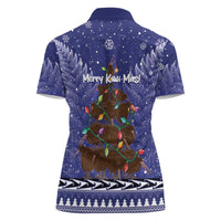 Kiwi New Zealand Christmas Women Polo Shirt Meri Kirihimete Silver Fern - Blue Color LT14 - Polynesian Pride