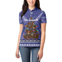 Kiwi New Zealand Christmas Women Polo Shirt Meri Kirihimete Silver Fern - Blue Color LT14 - Polynesian Pride