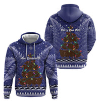 Kiwi New Zealand Christmas Zip Hoodie Meri Kirihimete Silver Fern - Blue Color LT14 - Polynesian Pride