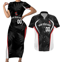 Custom New Zealand Silver Fern Softball Couples Matching Short Sleeve Bodycon Dress and Hawaiian Shirt Go Aotearoa LT14 Black - Polynesian Pride