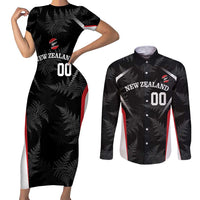 Custom New Zealand Silver Fern Softball Couples Matching Short Sleeve Bodycon Dress and Long Sleeve Button Shirt Go Aotearoa LT14 Black - Polynesian Pride