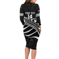 Custom Aotearoa Ice Hockey Family Matching Long Sleeve Bodycon Dress and Hawaiian Shirt NZ Tiki Mascot - Maori Pattern LT14 - Polynesian Pride